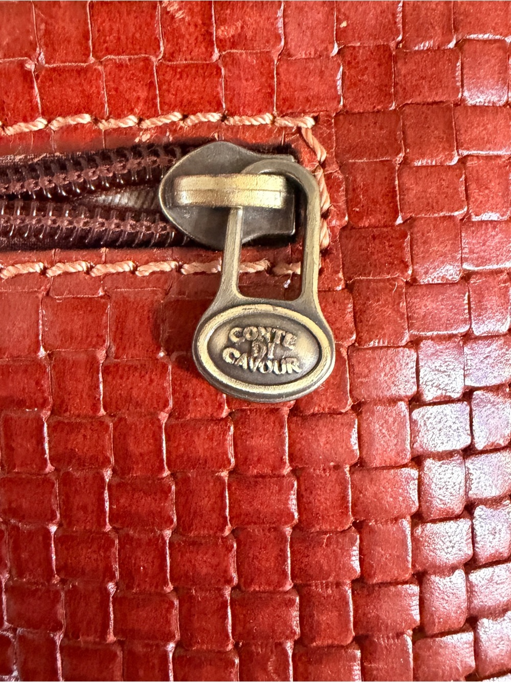 Conte di Cavour Vintage Italian Woven Leather Satchel Bag | Vera Pelle Brown - Picture 5 of 13